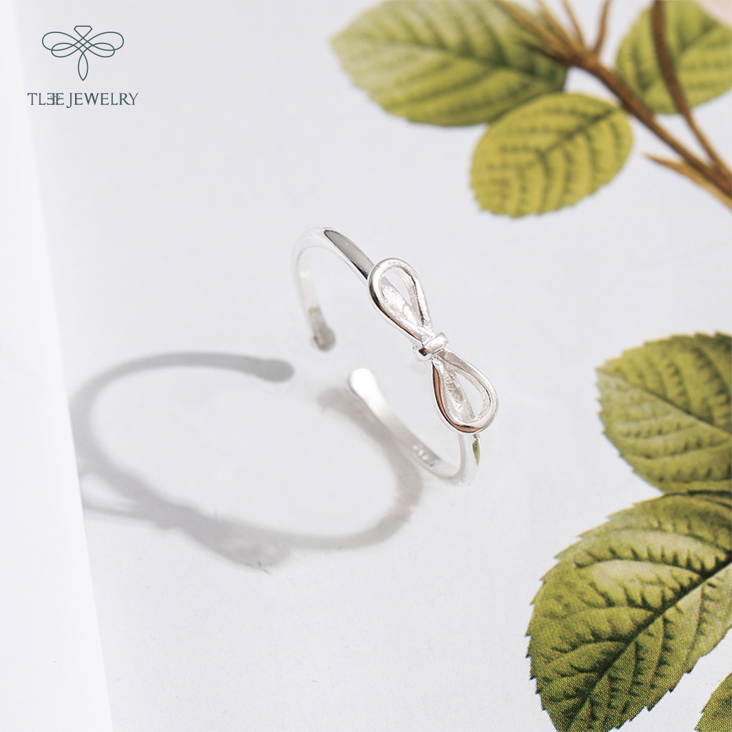 Nhẫn bạc nữ TLEE mặt đính nơ trơn freesize nữ tính NCJ A0217