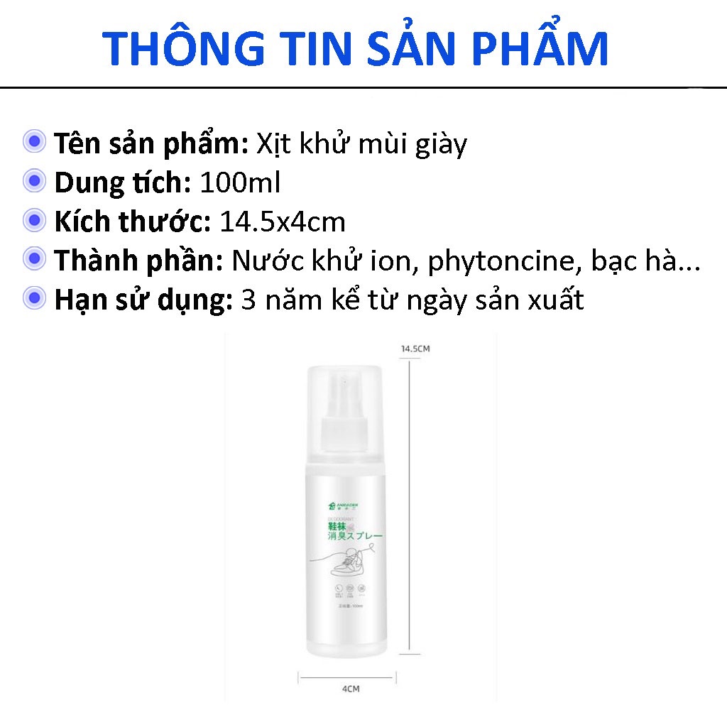 Chai xịt thơm giày, khử mùi hôi chân, kháng khuẩn giúp khô ráo, hương thơm dịu nhẹ_BL032