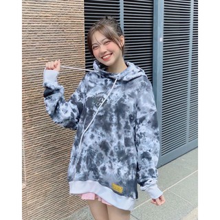 Áo Khoác Nỉ Hoodie Loang Đen Xám IN Logo Ngực Form Rộng Tay Bồng Siêu Chất