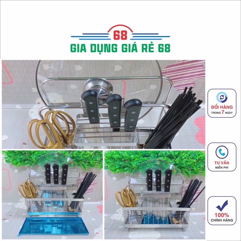 Kệ cài dao, cài thớt, cắm đũa đôi inox -có khay hứng nước cao cấp