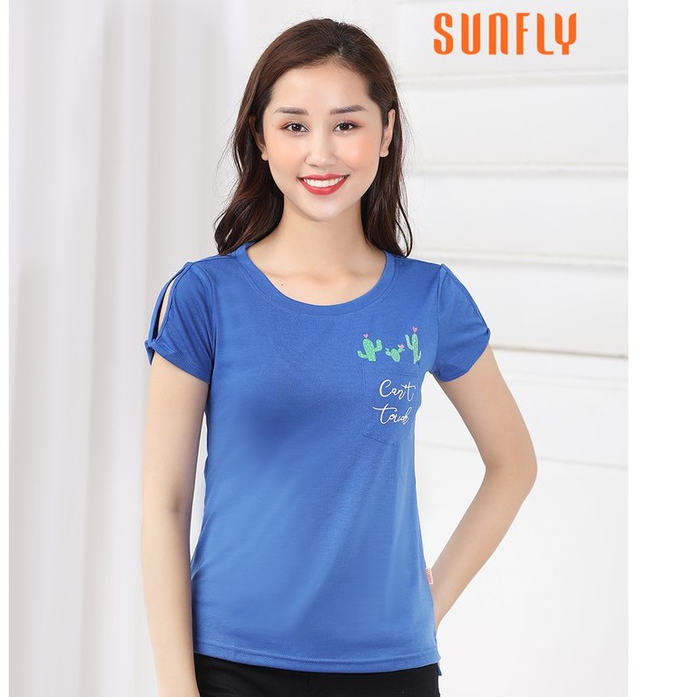 Áo phông nữ Sunfly, chất cotton co giãn, mềm mịn thấm hút tốt SCA4304