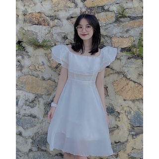 Váy trắng công chúa trễ vai voan tơ 🍃 Đầm trắng trễ vai voan