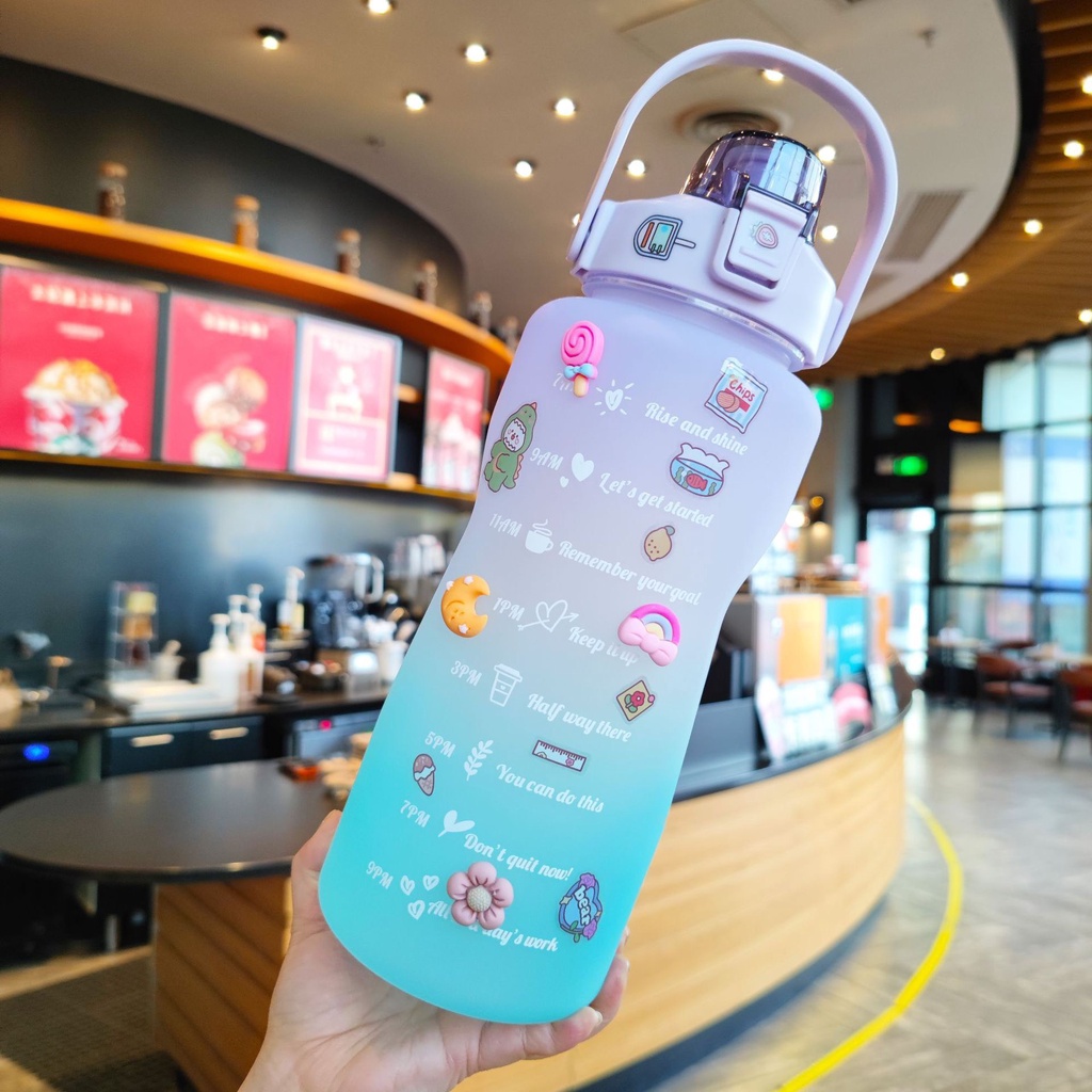 Bình Nước 2l , Bình Nước 2 Lít Cute Có Vạch Nhắc Nhỏ Uống Nước ,Bình Nước Thể Thao Có Vòi Hút BN12