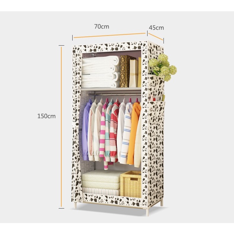 Tủ quần áo 2 buồng 6 ngăn họa tiết 3D bằng vải không dệt khung inox cao cấp, tủ treo đựng quần áo vải sinh viên Fasola