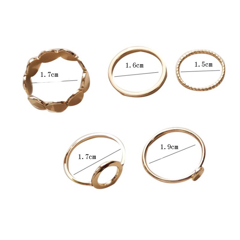 Set 5 nhẫn kim loại mạ vàng / bạc phong cách vintage cho nữ