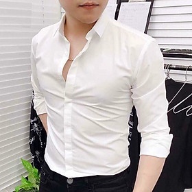 Áo sơ mi nam trắng Hàn Quốc, áo sơ mi kiểu form ôm body, không nhăn thấm mồ hôi ulzzang | BigBuy360 - bigbuy360.vn