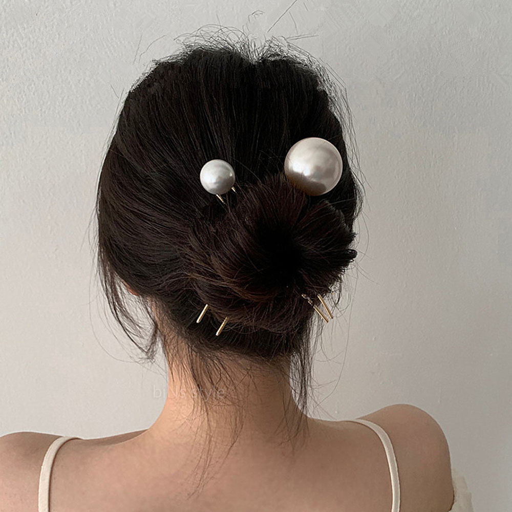 Trâm Cài Tóc Làm Từ Kim Loại Hình Chữ U Đính Ngọc Trai Phong Cách Vintage Cho Cô Dâu