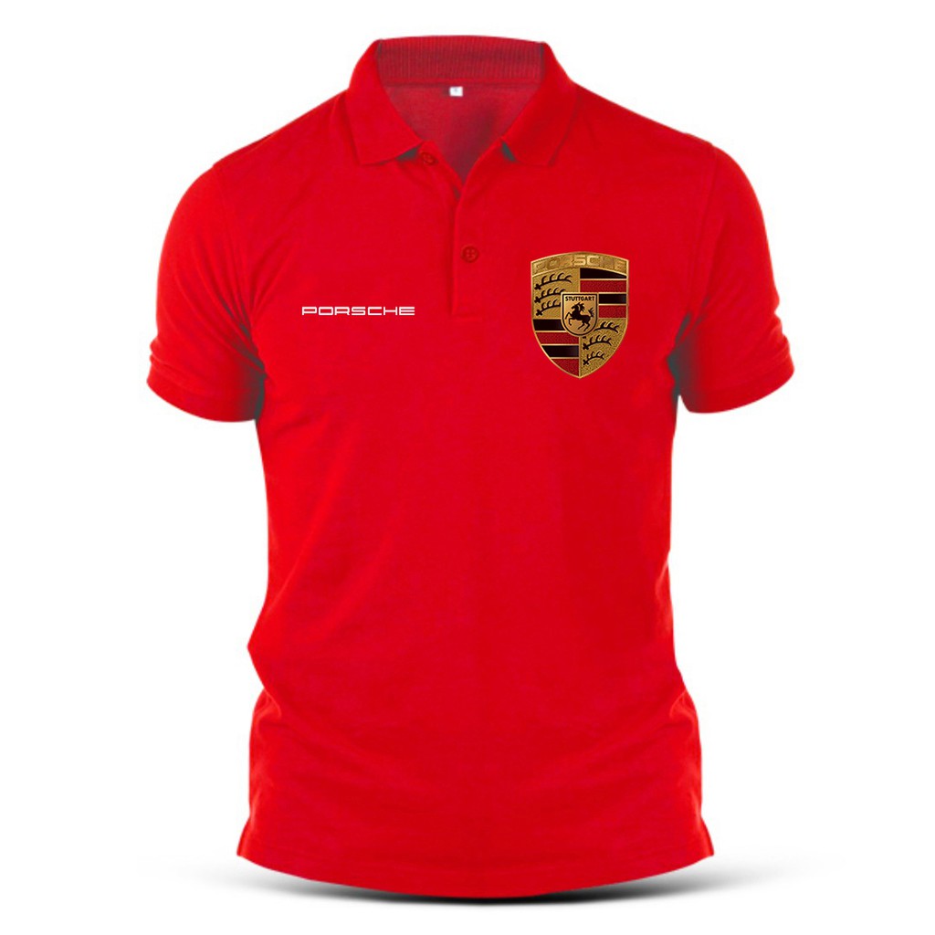 Áo thun POLO ngắn tay in logo xe hơi Porsche