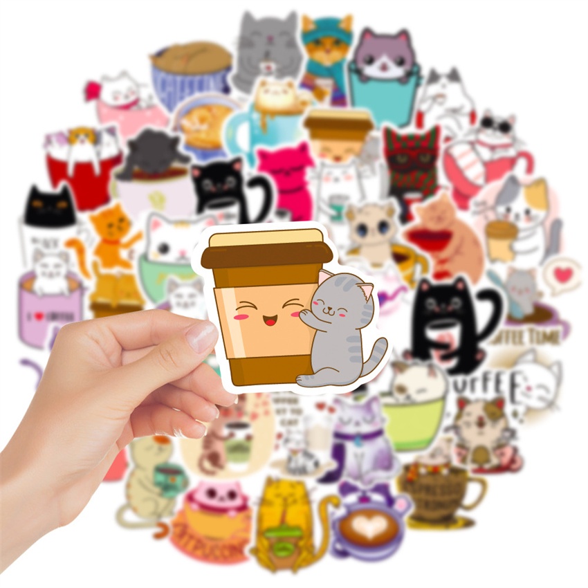 ❉ Mèo &amp; Cà Phê - Loạt Thời Gian Cà Phê 01 Nhãn Dán ❉ Bộ 50 Sticker Chống Thấm Nước Họa Tiết Doodle Hợp Thời Trang