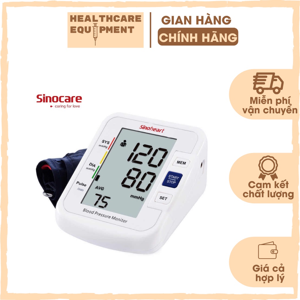 Máy đo huyết áp bắp tay Sinoheart - Sinocare ( BH 3 năm 1 đổi 1) Giọng nói tiếng Việt