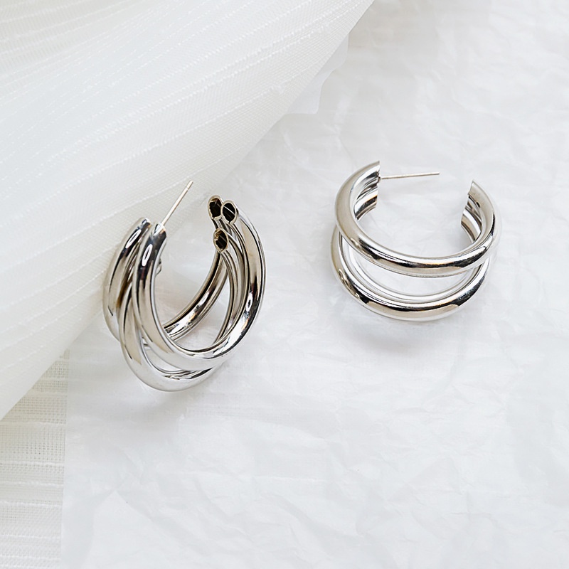 Khuyên Tai Kim Loại Mạ Vàng Họa Tiết Hình Học Phong Cách Retro Thời Trang