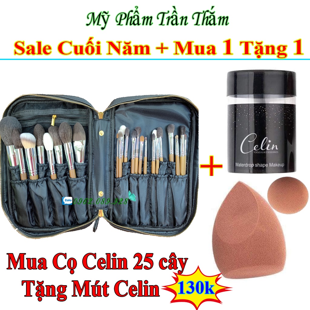 Cọ Celin 25 Cây Chuyên Nghiệp , Cao Cấp , Chất Lông Cực Mềm Và Bám Phấn