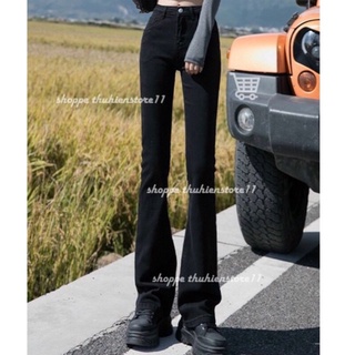 Quần jeans ống loe cạp cao chất co giãn phong cách Hàn Quốc kèm ảnh thật shop chụp