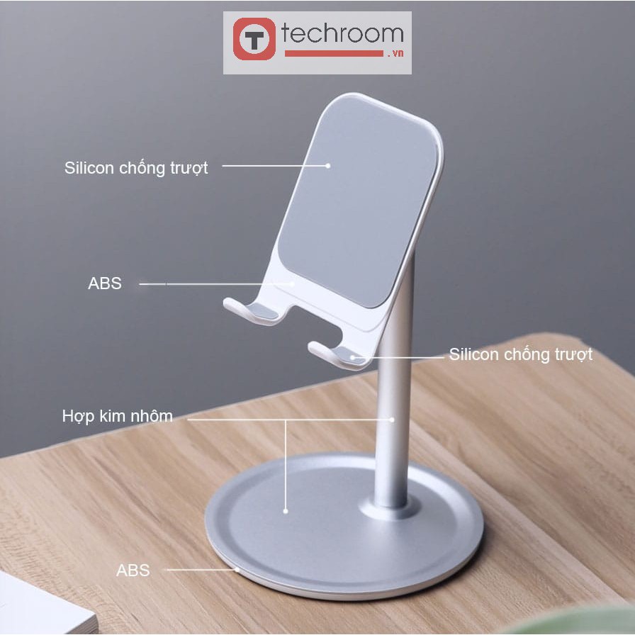 Giá đỡ đế để bàn cho điện thoại máy tính bảng iphone ipad hợp kim nhôm xoay 360 độ Techroom