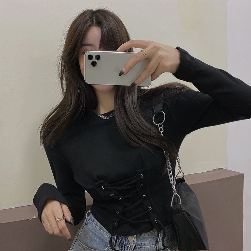 IELGY IELGY Áo Thun Lửng Tay Dài Dáng Ôm Màu Trơn Thời Trang Dành Cho Nữ Màu Sắc