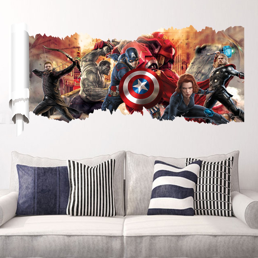 Tranh decal 3D ⚡ FREESHIP ⚡ Avengers - Decal dán tường Biệt đội siêu anh hùng (50 x 90cm) - decalamyshop