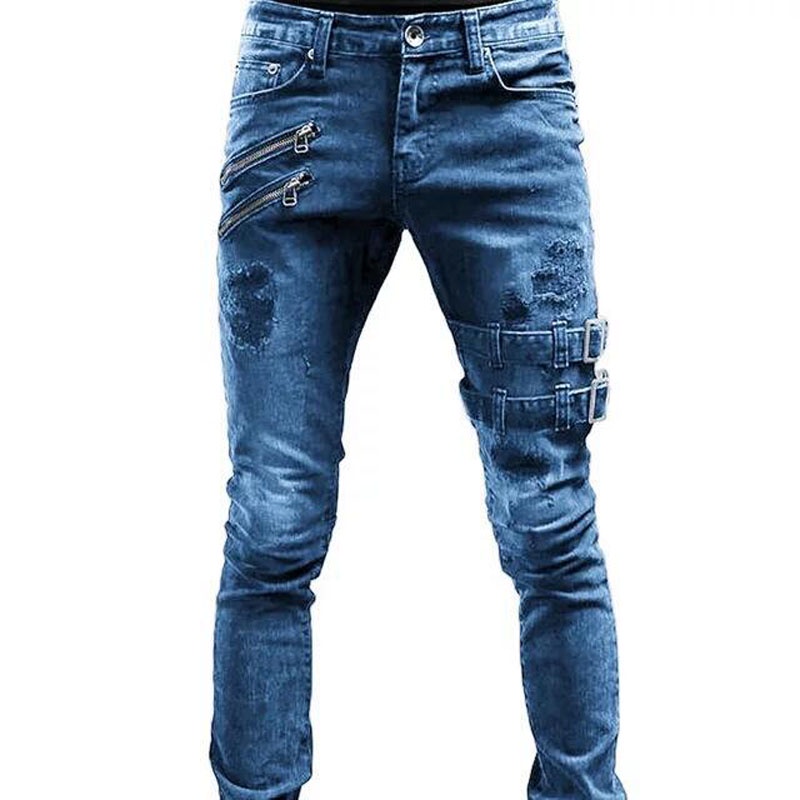 Quần Jeans Dài Dáng Ôm Phối Vết Rách Cá Tính Cho Nam