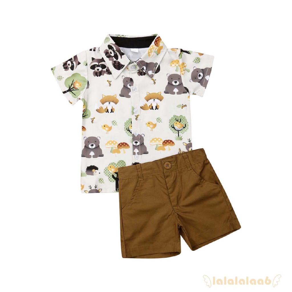 Set áo thun ngắn tay in hình động vật + quần ngắn cho bé trai