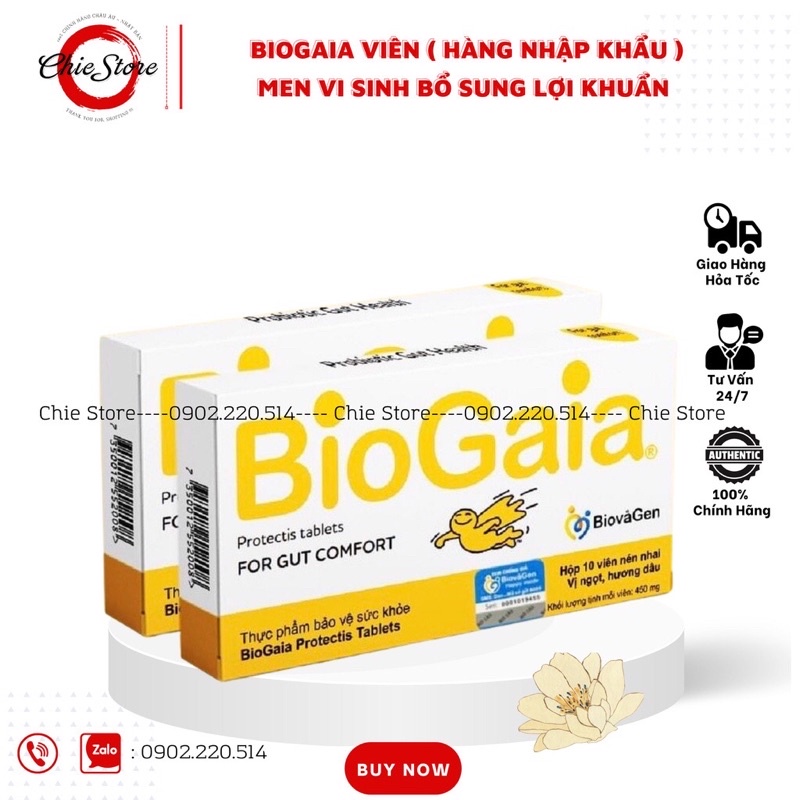 [MẪU MỚI] Men vi sinh Biogaia dạng viên nhai, hộp 10v - chính hãng