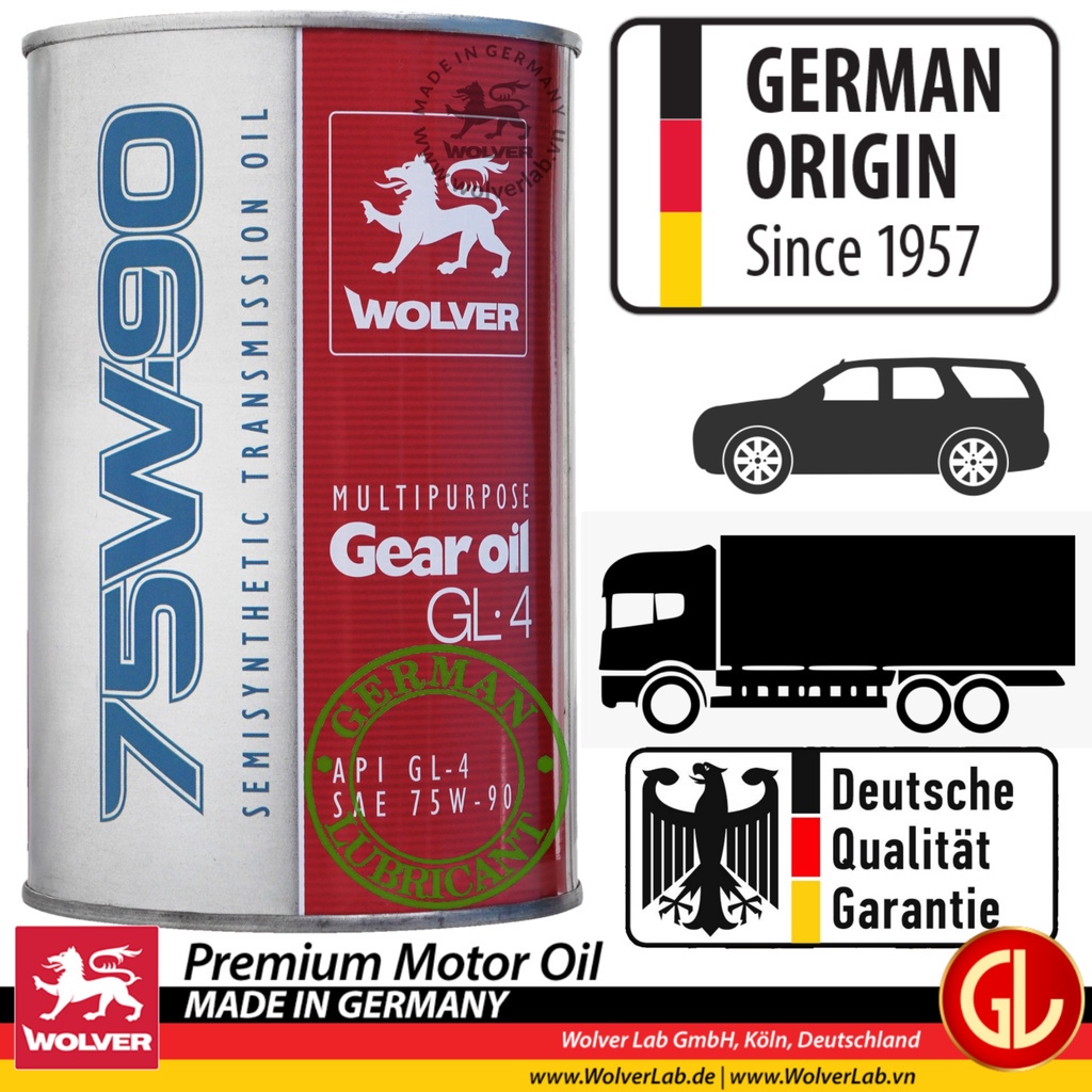 Dầu nhớt hộp số Wolver Gear OiL 75W90 (1L) - Wolver GL4 (Wolver GL-4; Wolver 75W-90) Nhập khẩu Đức