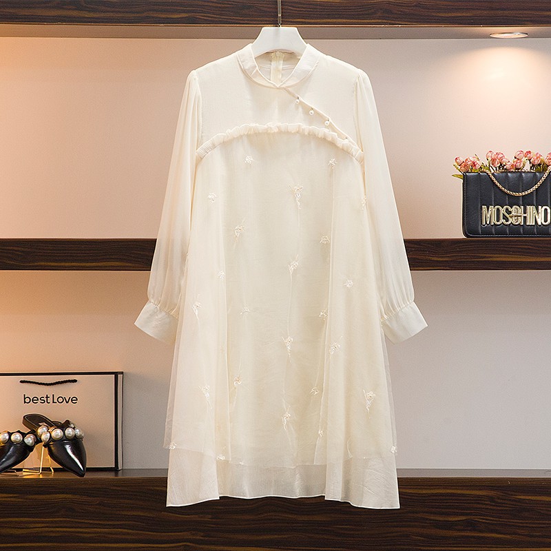 🌸Hàng Order🌸 Váy Voan Bigsize Đính Ngọc Cách Điệu Thêu Hoa Trẻ Trung 🌸Hàng Quảng Châu
