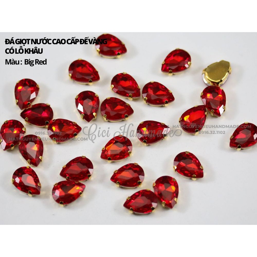 Set 10 hạt đá giọt nước cao cấp đế vàng có lỗ khâu link 1/3 Cici Handmade chuyên hạt đá hạt pha lê hạt cườm hạt trang sứ
