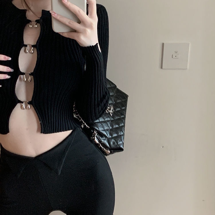 Áo cardigan COZOK dệt kim tay dài dáng ôm khoét lỗ thời trang Hàn Quốc