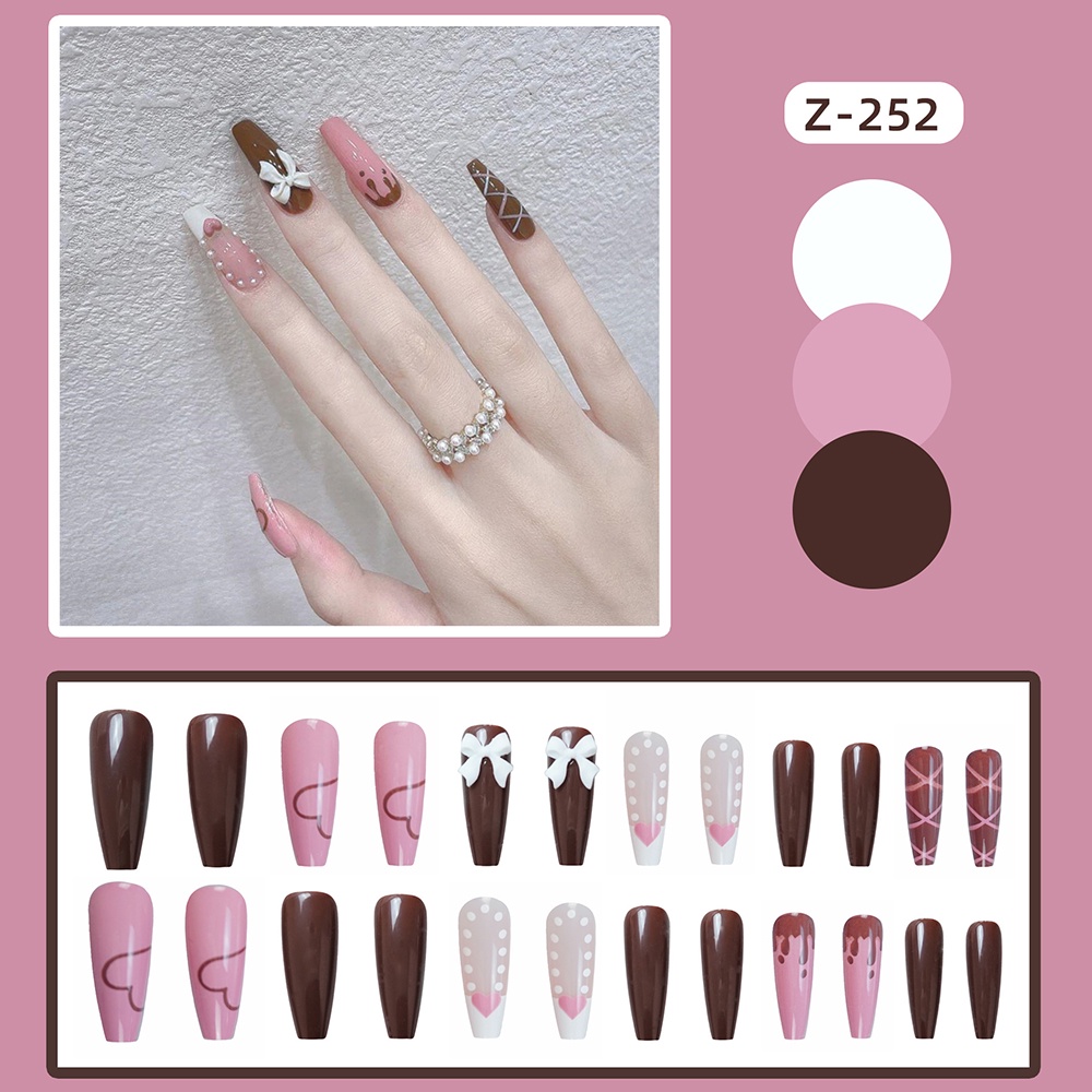 Set 24 móng tay giả đính đá lấp lánh thời trang dành cho