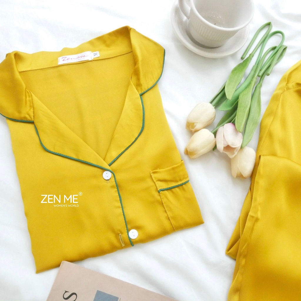 Bộ đồ ngủ lụa cộc tay Zen Me phong cách pijama nữ lụa Latin cao cấp PJD0322