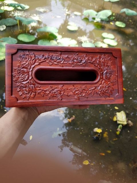 Hộp đựng giấy ăn hình hoa hồng  GỖ HƯƠNG