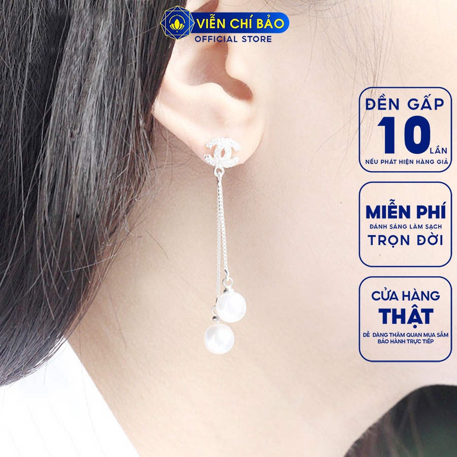 Bông tai bạc nữ chữ CC dạng thả quả cầu bạc 925 thời trang phụ kiện trang sức nữ thương hiệu Viễn Chí Bảo B400129