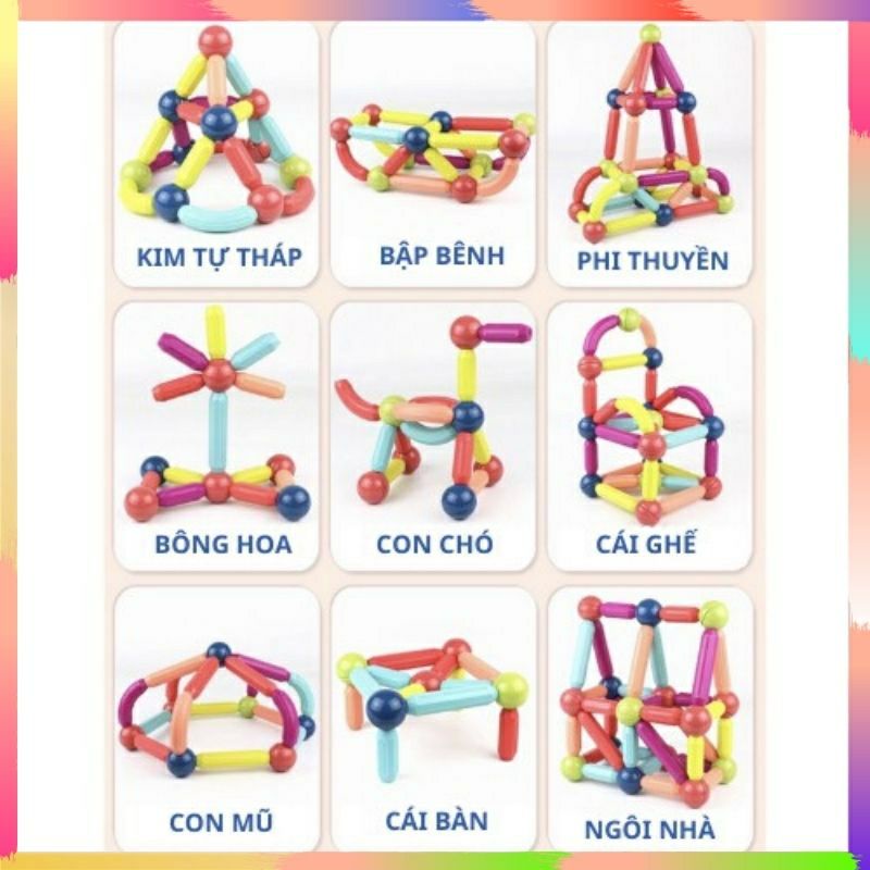 Bộ Đồ chơi xếp hình nam châm, ghép hình nam châm dạng que đa chi tiết chất liệu nhựa nguyên sinh ABS cao cấp