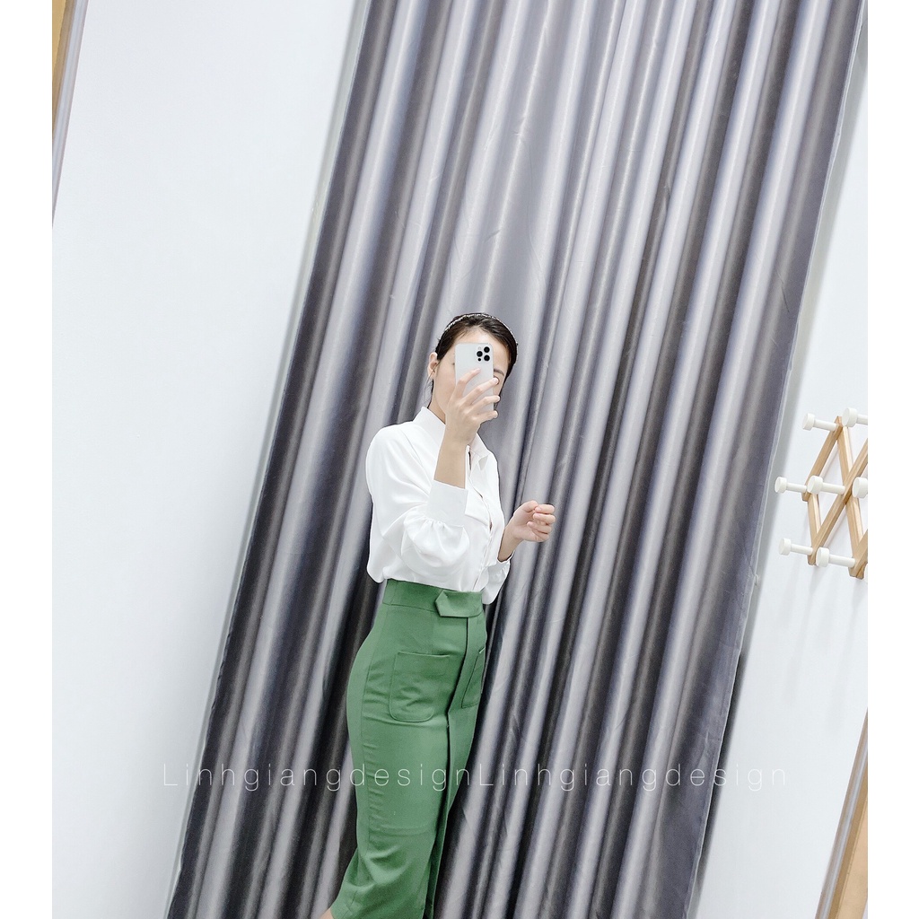 Chân váy bút chì dài qua gối túi vuông xẻ trước thời trang nữ công sở