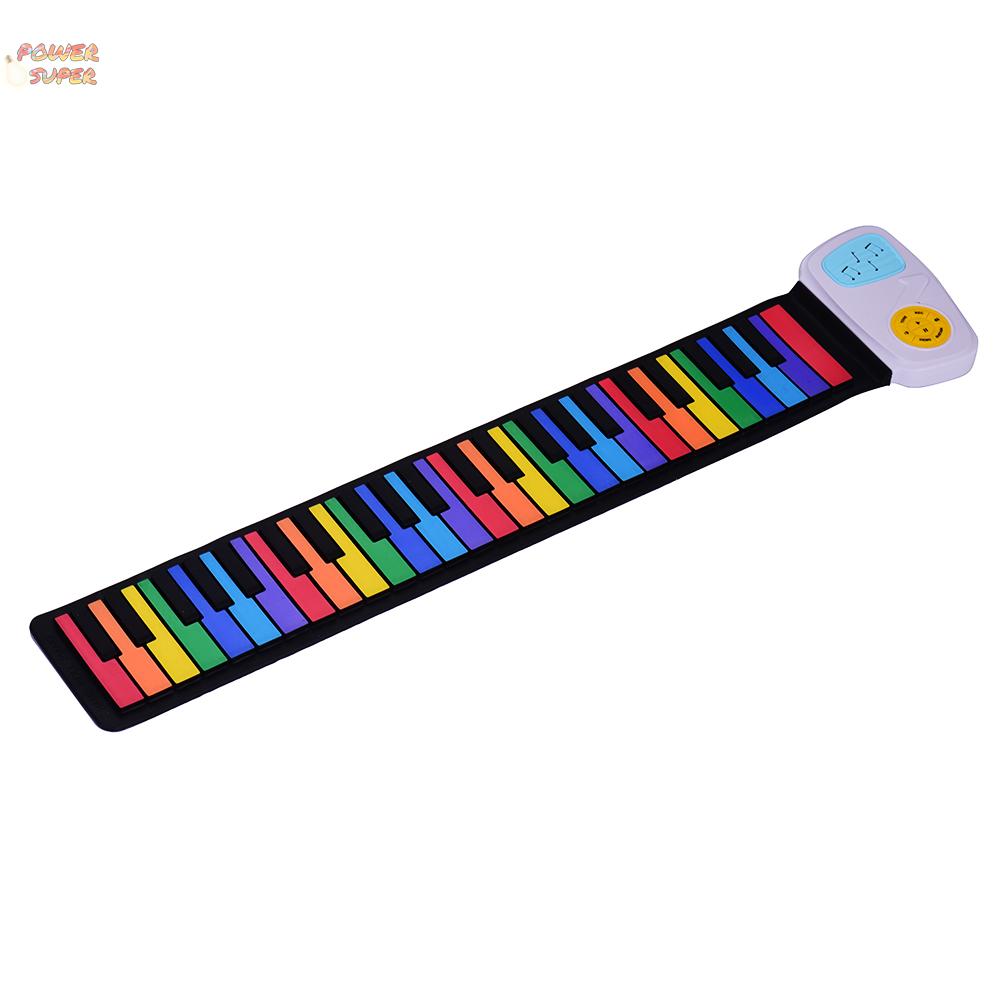 49 Keys Rainbow Roll-Up Piano Electronic Keyboard Colorful Silicon Keys Built-in Speaker Musical Education Toy for Children Kids