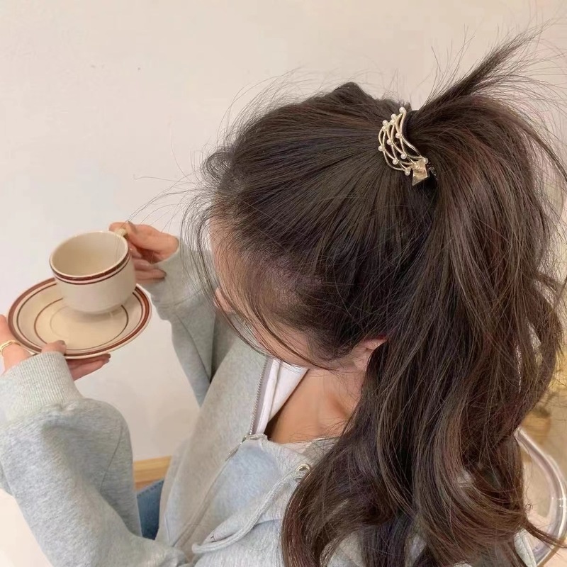 Kẹp Tóc Đính Đá / Ngọc Trai Giả Bằng Kim Loại Cố Định Tóc Đuôi Ngựa Cho Nữ