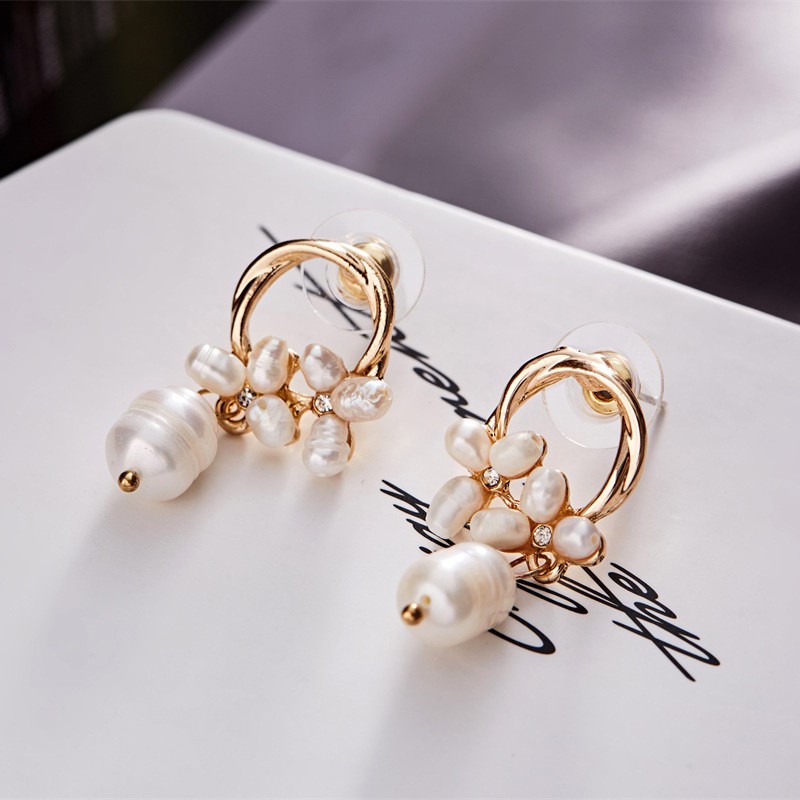 Bông Tai Mạ Bạc 925 Hình Bông Hoa Đính Ngọc Trai Phong Cách Hàn Quốc