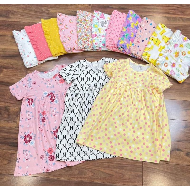 Váy bé gái cotton size đại tay ngắn hàng xuất dư chất đẹp mát