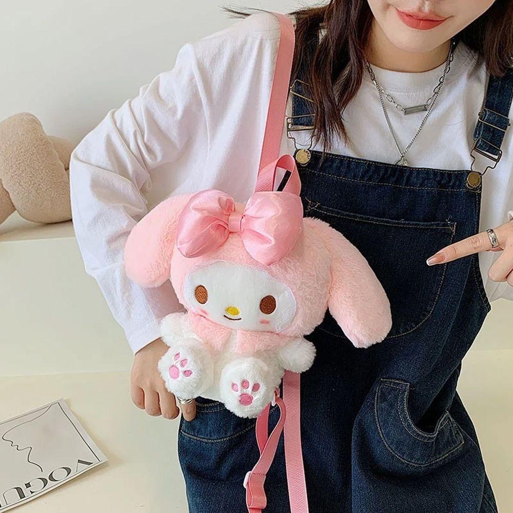 LILYES Ba Lô Lông Nhung Kawaii Màu Hồng Anime Mềm Mại Mymelody Cho Trẻ Em