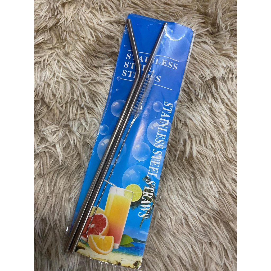SET ỐNG HÚT INOX Thép Không Gỉ 304 Cao Cấp Và Bàn Chải Cọ Rửa, Bộ Ống Hút Siêu Dài tái chế sử dụng thân thiện môi trường