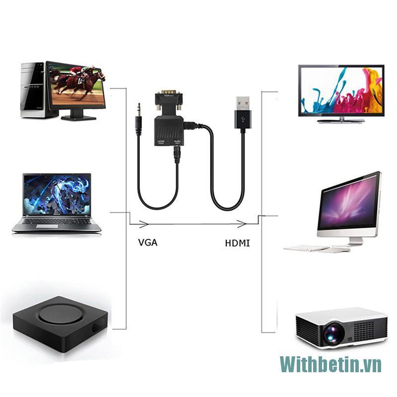 【Withbetin】VGA Male to HDMI Female Converter with Audio Cables for Monitor Projector Laptop