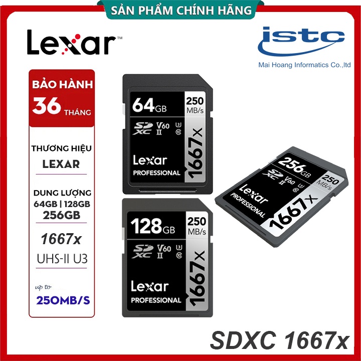Thẻ nhớ SD LEXAR Cao cấp 1667x SDXC UHS-II U3 V30, 64GB | 128GB | 256GB - Chuyên Máy ảnh, máy quay - Chính hãng