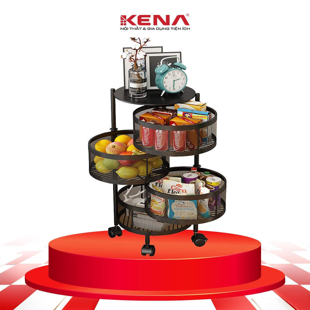 Kệ bếp đựng rau củ quả, xoay 360 tiện ích đa năng KN 152 Thương hiệu KENA Chất liệu sơn tĩnh điện chống gỉ