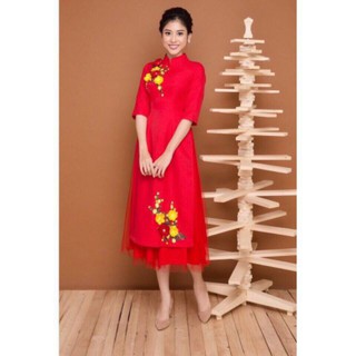 Áo dài nữ cách tân⚡ FREESHIP ⚡Áo dài gắn hoa siêu xinh