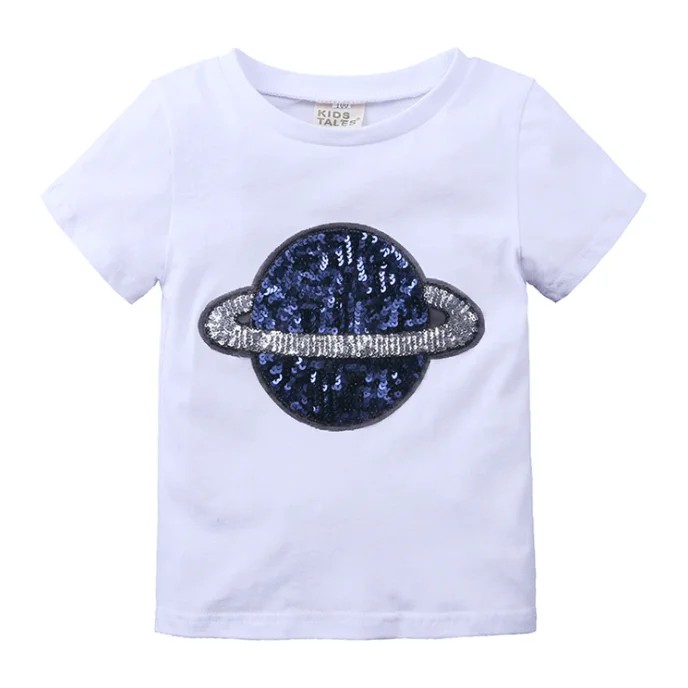 1-8 Yrs Kids Girl Cotton Tshirts Pink Faddish Bling Planet Infant Toddler White T-shirt Baby Summer Top