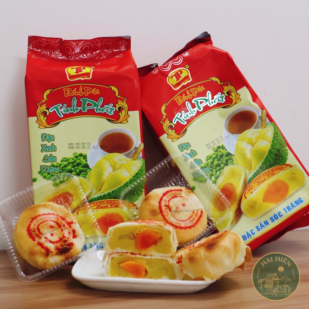 Bánh Pía Đậu Xanh Sầu Riêng Tính Phát Túi Đỏ 350g ( 4 cái/Túi) - Đặc sản Sóc Trăng chất lượng đảm bảo vệ sinh thực phẩm