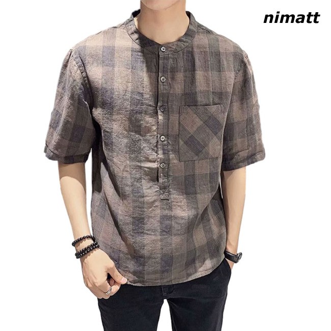 Áo Sơ Mi Nam Tay Dài Cổ Đứng In Họa Tiết Thời Trang collar casual shirts men