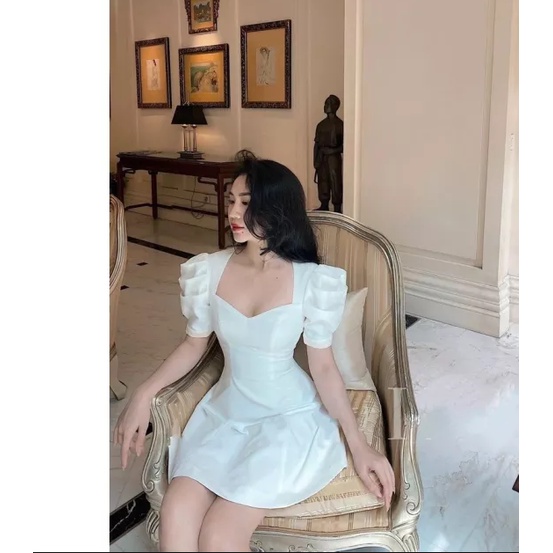 Đầm thiết kế, đầm tiều thư tay bồng cup ngực ôm eo dáng xoè.