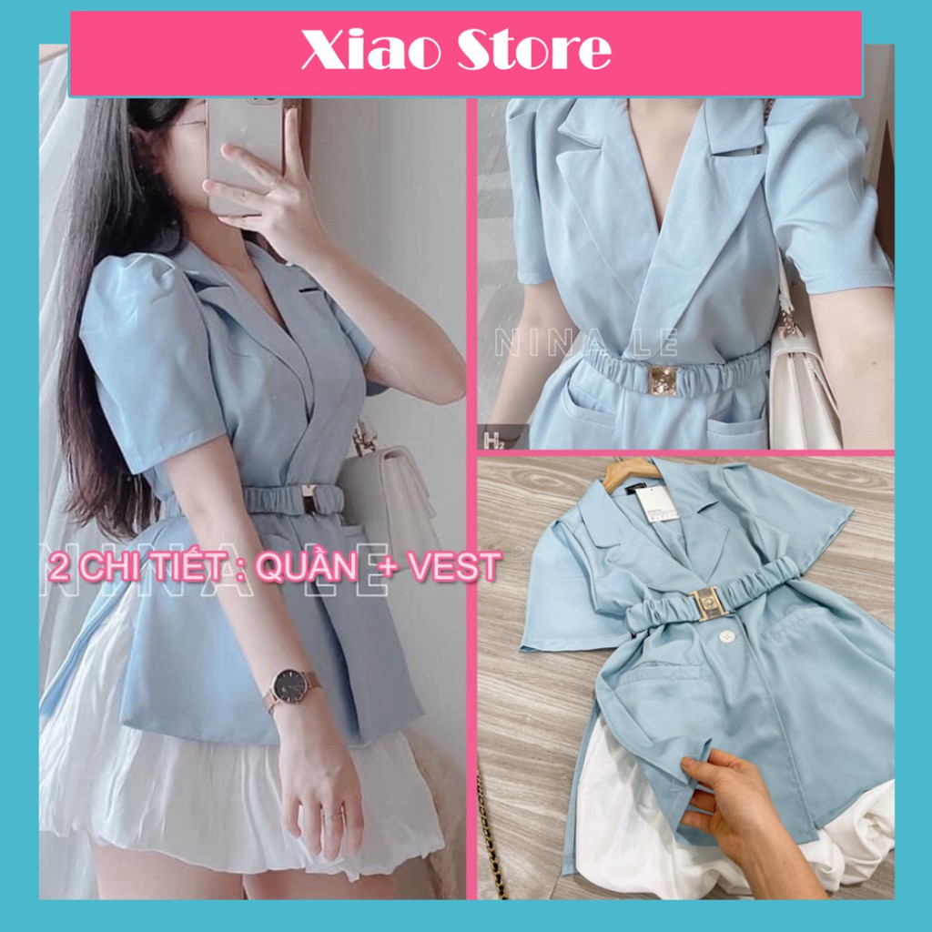set vest 2 chi tiết, blazer tay bồng gồm quần short thiết kế sang chảnh - vest xanh ngọc ulzzang xiao chất đẹp
