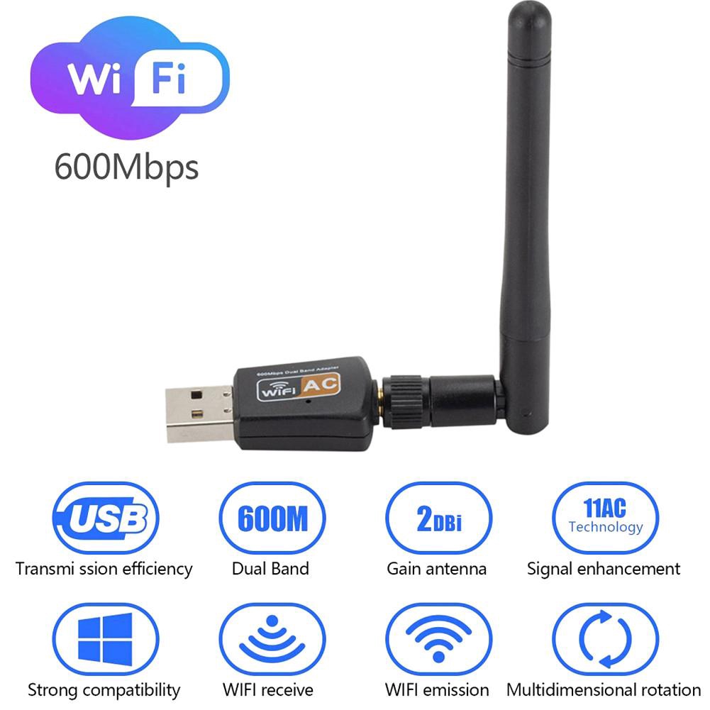 Bộ chuyển đổi mạng USB WiFi không dây 600 Mbps Dual băng tần 2.4 / 5Ghz w / Anten 802.11AC