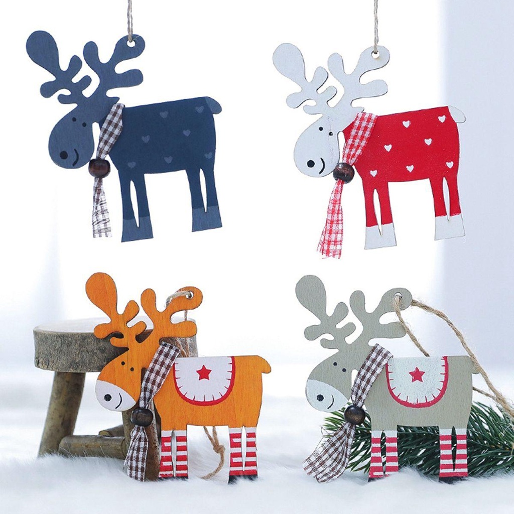 YIYU Phụ Kiện Trang Trí Cây Thông Giáng Sinh Hình Tuần Lộc Bằng Gỗ